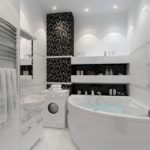Дизайн черно-белой ванной комнаты с доминирующим белым