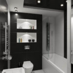 дизайн ванной совмещенной с туалетом в черно белых тонах