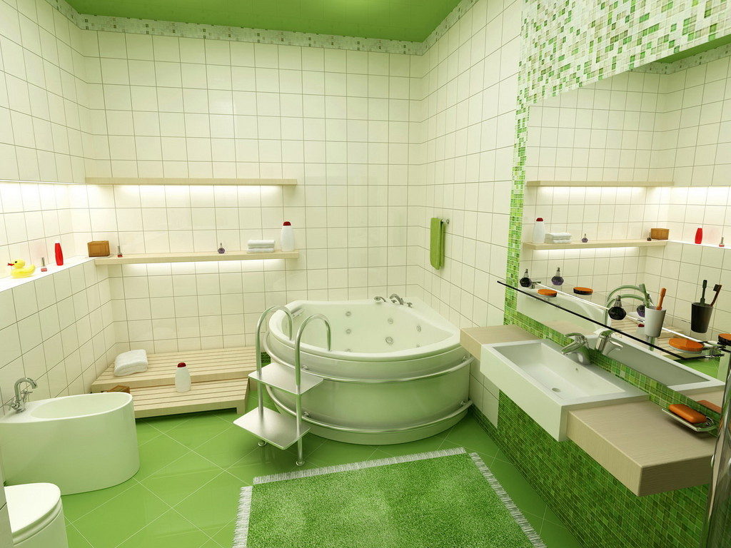 Белая ванная комната стиль эко зеленый