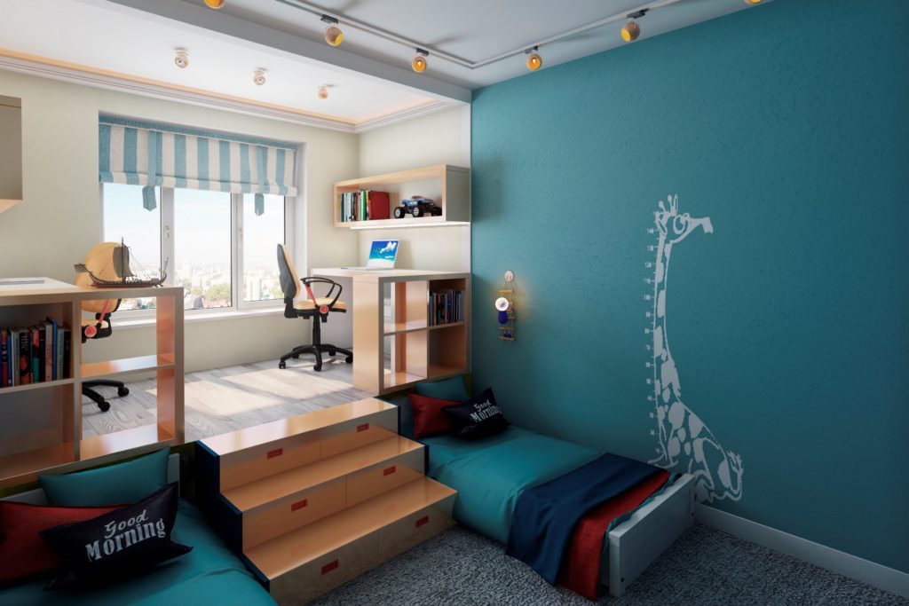 Дизайн детской комнаты для двух разнополых детей кровать под подиумом