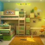 Дизайн детской комнаты для двух разнополых детей в зеленых тонах