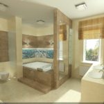 Дизайн ванной комнаты в частном доме хайтек с кафелем под мрамор