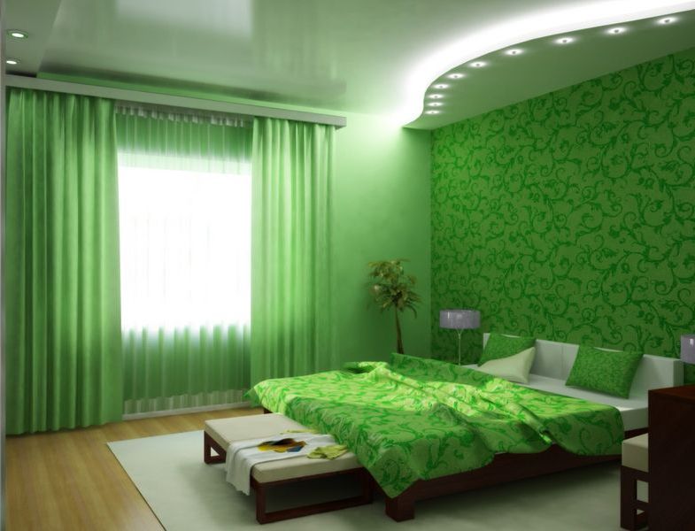 оформление стен в спальне зеленый цвет
