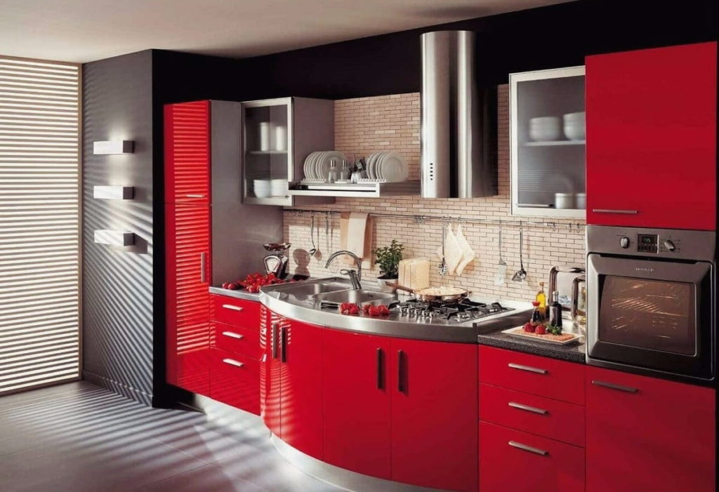 Сочетание цветов интерьер кухни красный и темные тона