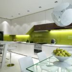 Современная кухня глянцевый фартук оливкового цвета