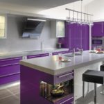 Фиолетовая кухня со встроенной техникой
