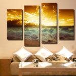 Картины в интерьере гостиной квадриптих с морским пейзажем