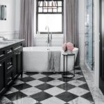 Современный дизайн ванной комнаты шахматная плитка под мрамор