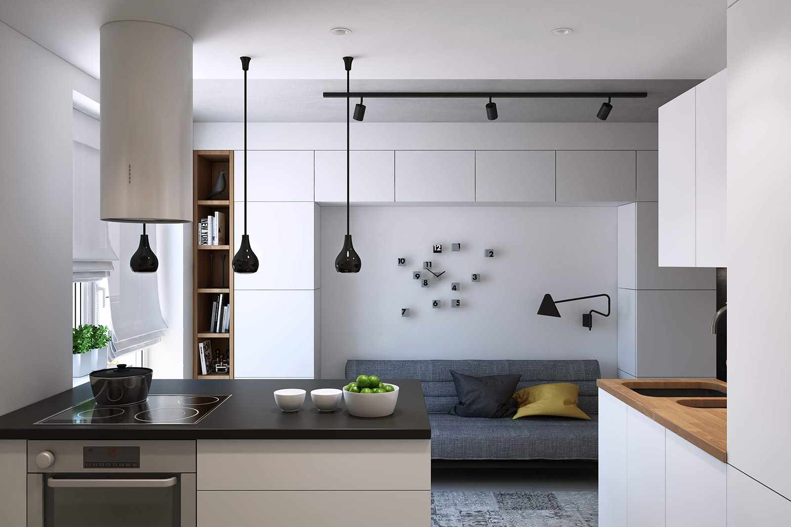 пример красивого дизайна кухни гостиной 16 кв.м