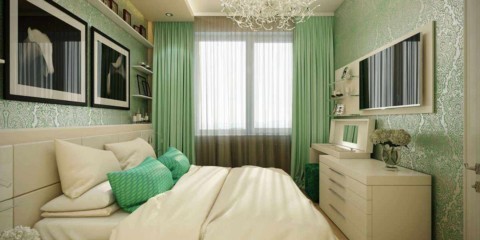 идея красивого дизайна узкой спальни картинка