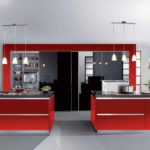 пример необычного дизайна красной кухни фото