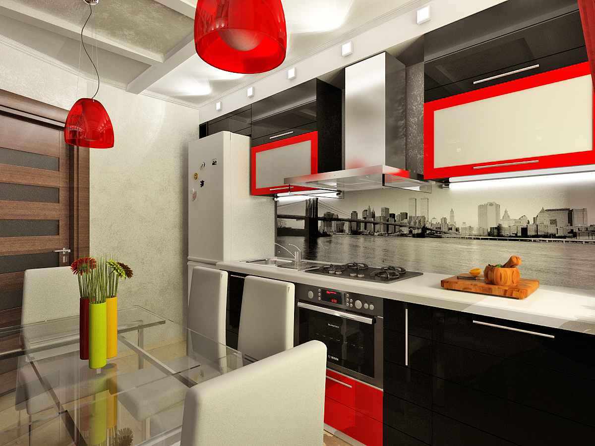 идея яркого дизайна красной кухни