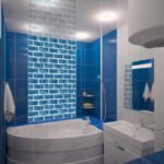 пример яркого декора ванной комнаты с угловой ванной фото