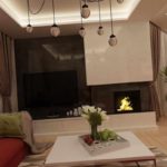 идея применения красивого дизайна гостиной комнаты с камином картинка