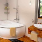 идея светлого стиля ванной комнаты с угловой ванной картинка