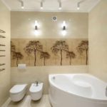 пример яркого дизайна ванной комнаты с угловой ванной картинка