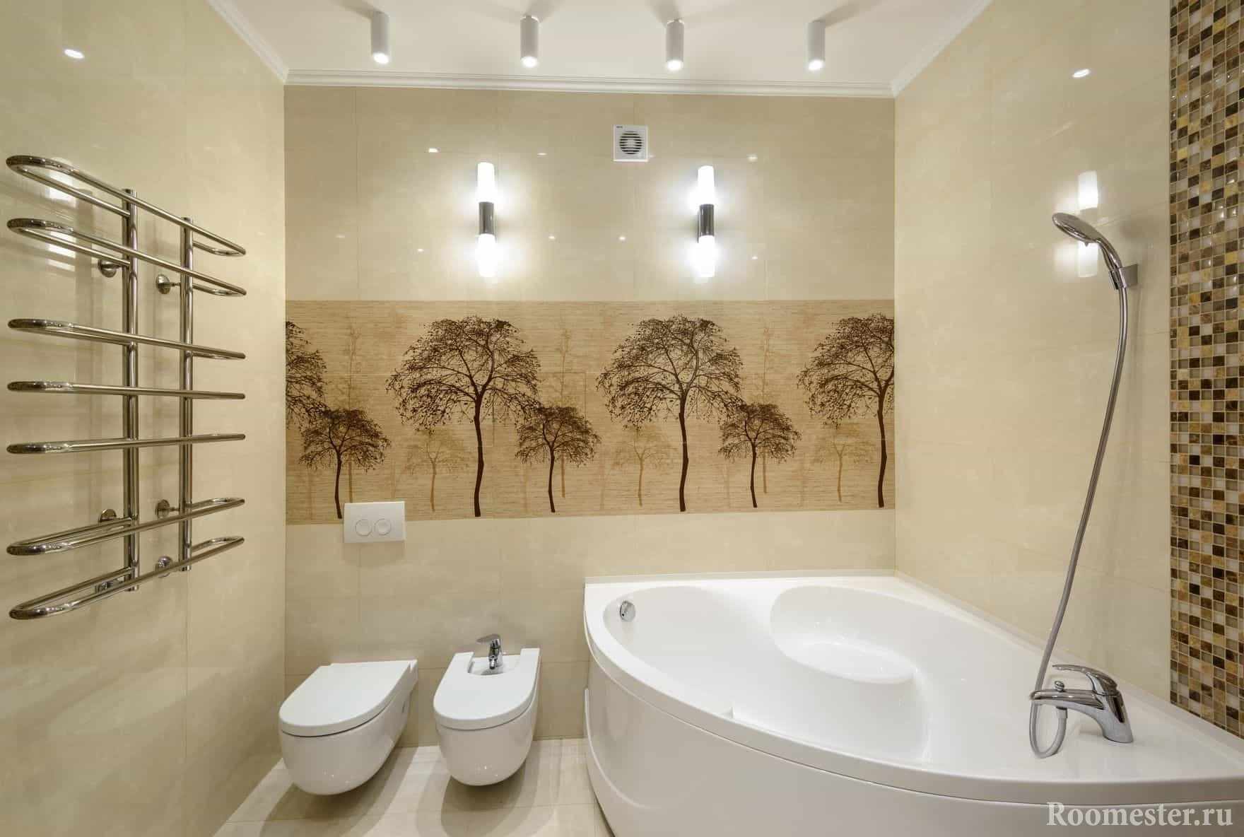 Дизайн ванных комнат с угловой ванной и совмещенных с туалетом