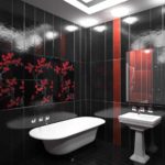 идея яркого интерьера ванной комнаты с облицовкой плиткой фото