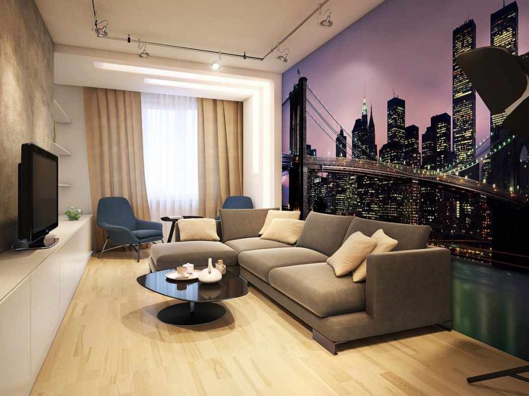 пример красивого дизайна гостиной комнаты 16 кв.м