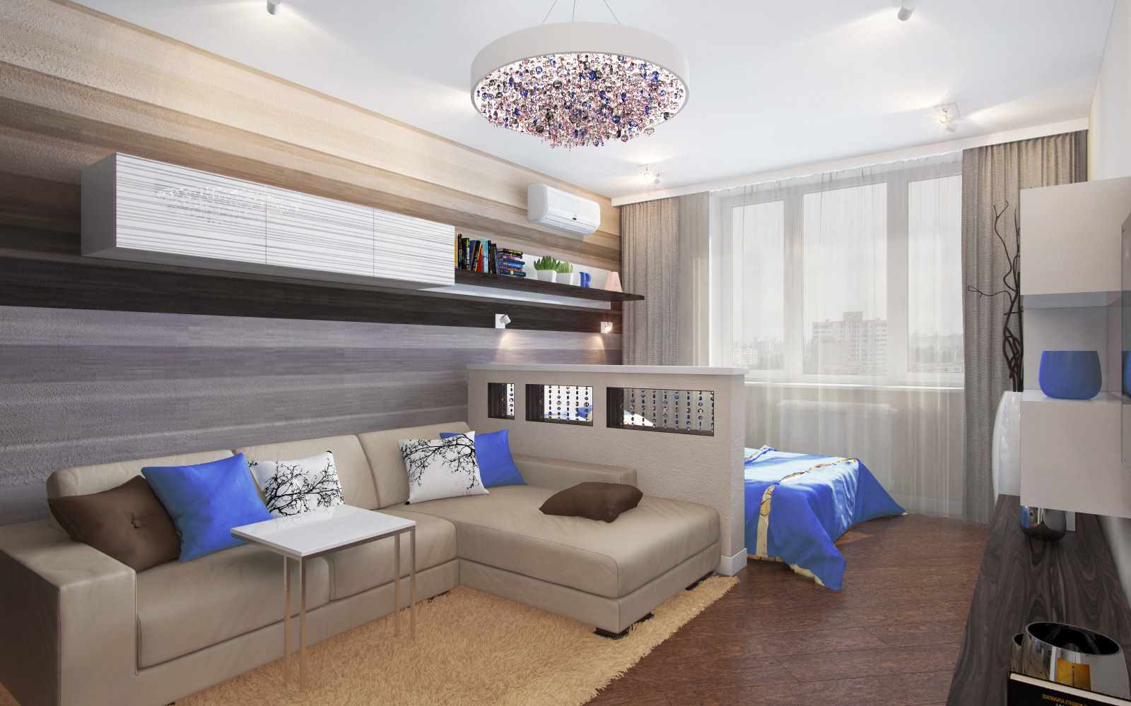 идея яркого дизайна гостиной комнаты 19-20 кв.м