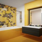 идея светлого интерьера ванной комнаты с облицовкой плиткой картинка
