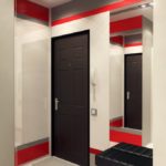 Сочетание красного цвета с черным в интерьере коридора
