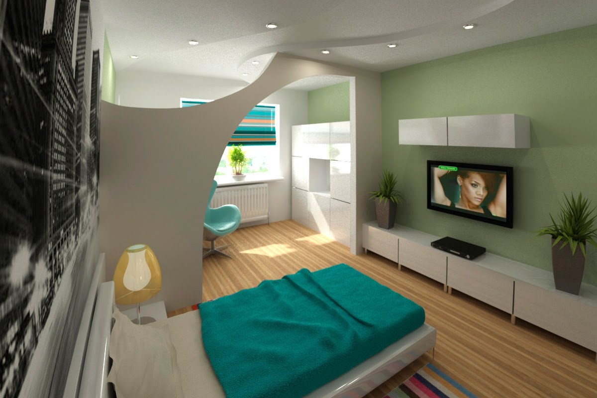 дизайн 1 комнатной квартиры спальня и гостиная