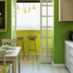 Кухня в зеленом цвете с переделанным балконом
