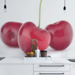 Объемные 3D-обои в белоснежной кухне