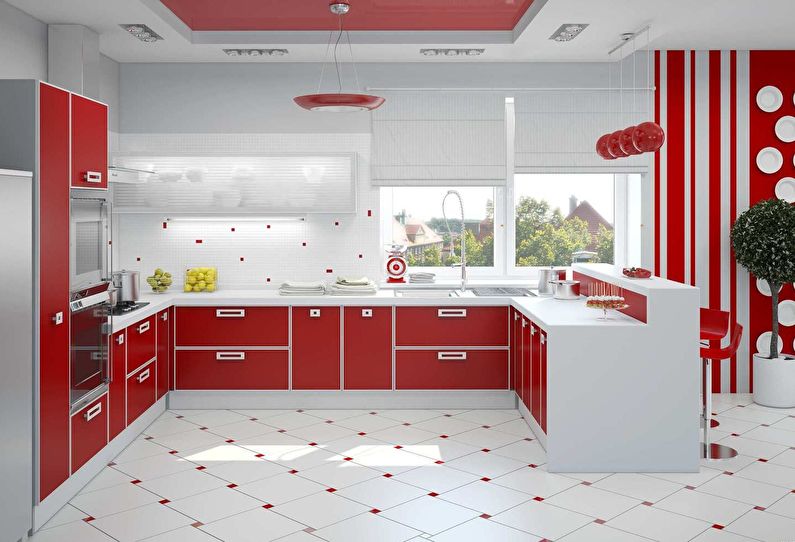 Красно-белый кухонный гарнитур