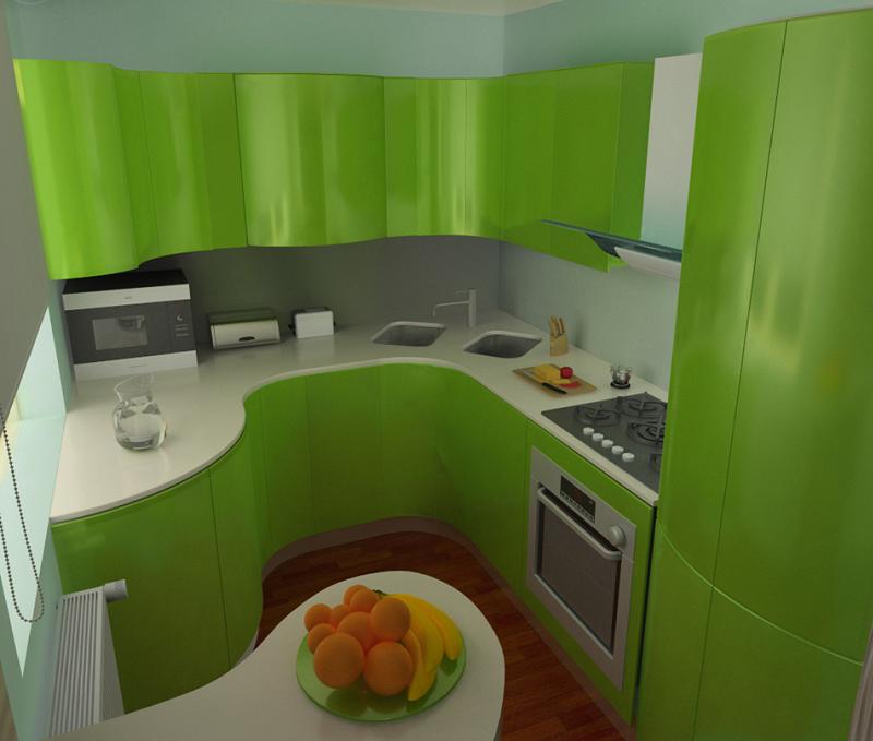 Зеленый кухонный гарнитур в интерьере кухни хрущевки