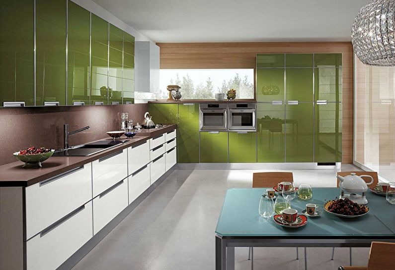 Зеленая кухня в стилистике модерна