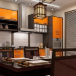 Оранжевые фасады кухни в японском стиле