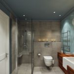 Серый потолок в интерьере ванной