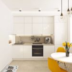 Желтые стулья в кухне стиля минимализма
