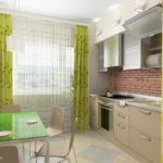 Зеленые шторы в интерьере кухни