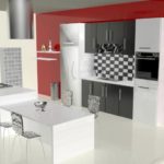 Сочетание красного, белого и черного на кухне смотрится стильно