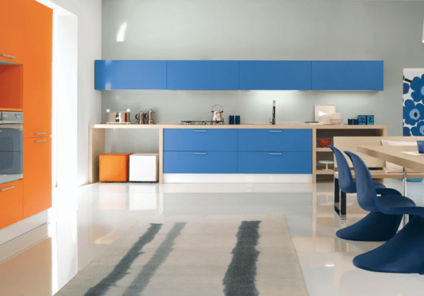 Синяя кухня в стиле минимализм