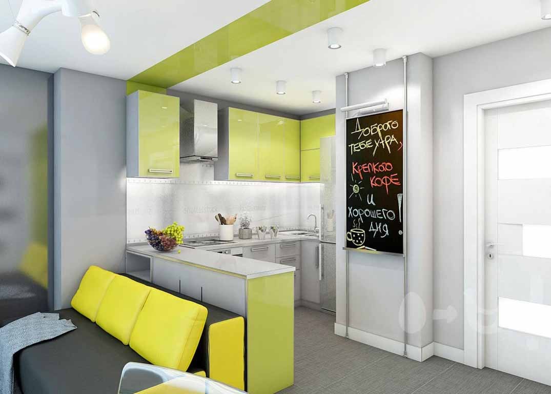 Дизайн проект кухни гостиной 17 кв м с диваном фото