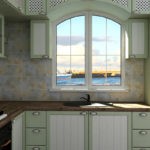 Дизайн кухни с арочным окном
