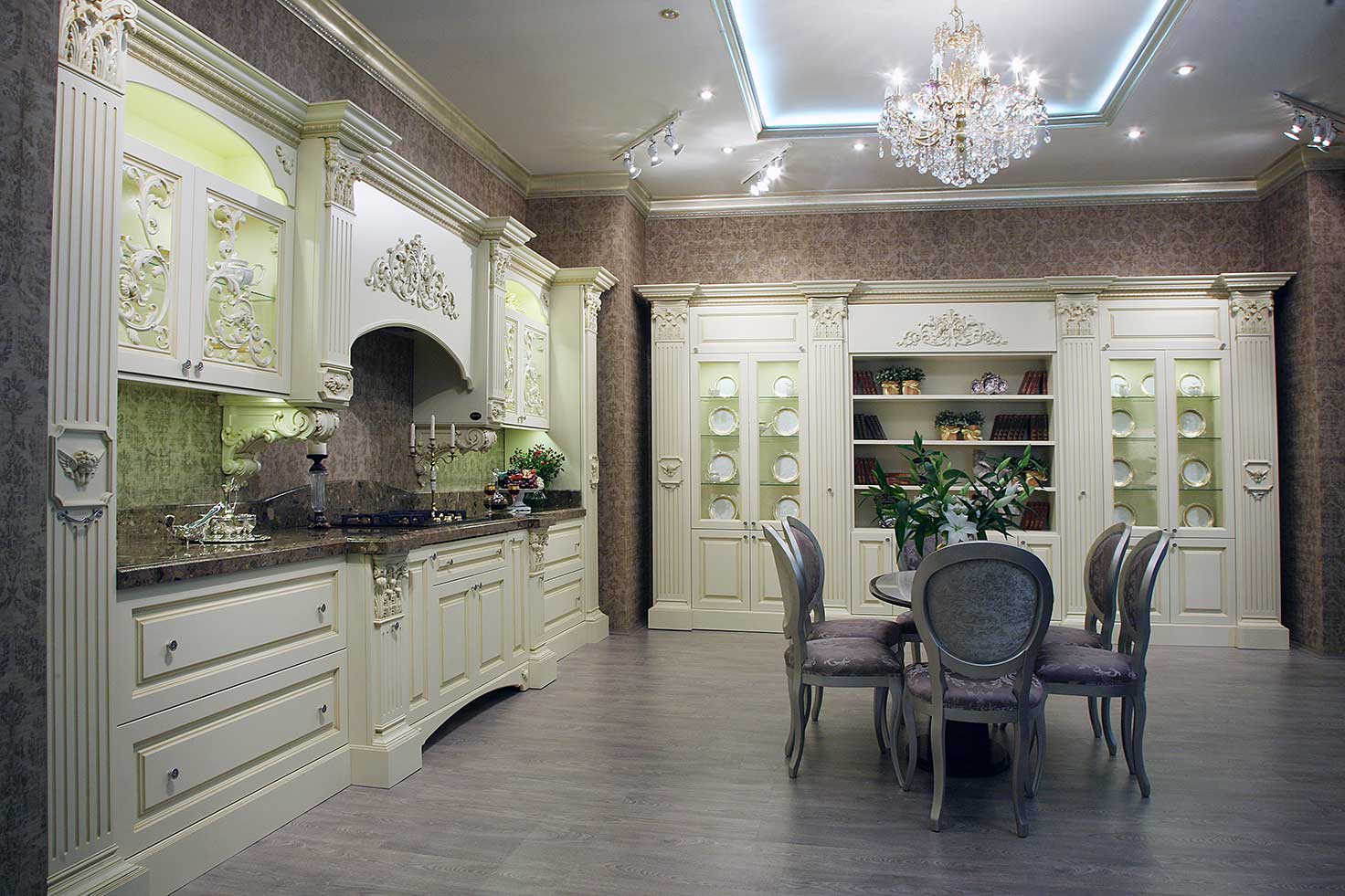 Кухни гостиные в классическом стиле светлые (65 фото)