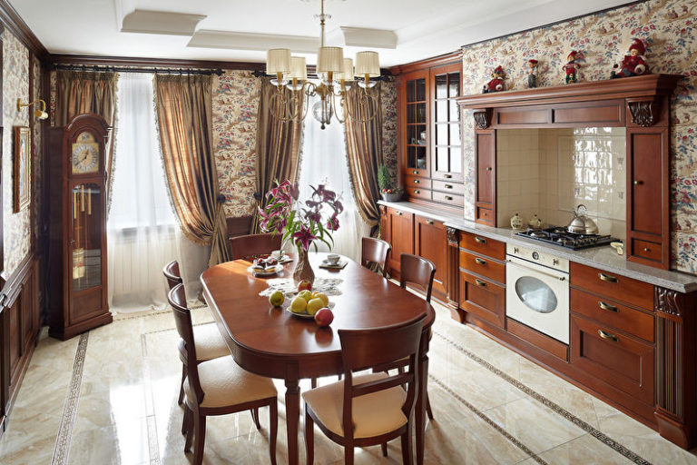 Ремонт кухни гостиной в классическом стиле