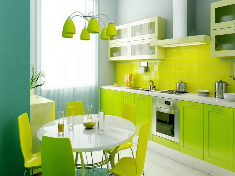 Дизайн кухни с зеленой мебелью