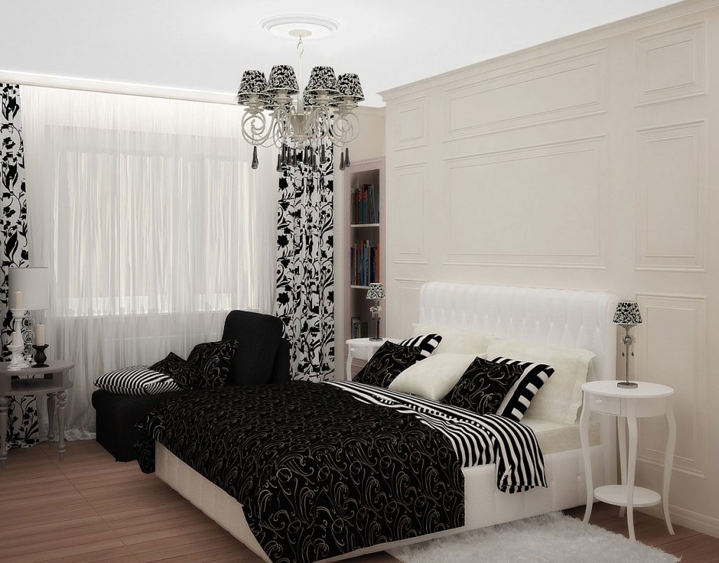 черно белая спальня фото интерьера