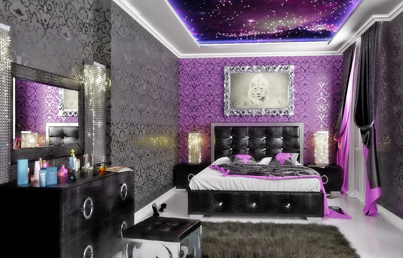 фиолетовая спальня дизайн фото