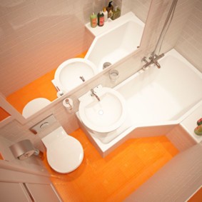 Оранжевый пол в маленькой ванной
