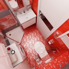 Красно-белый интерьер компактной ванной