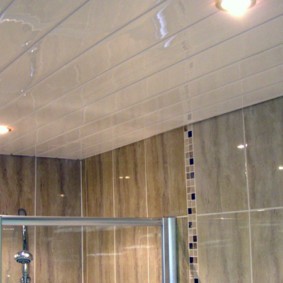 Пластиковый потолок в комнате с угловым душем
