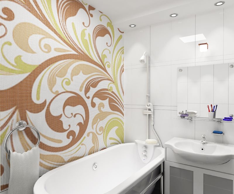 Дизайн ванной комнаты с мозаичным панно на стене