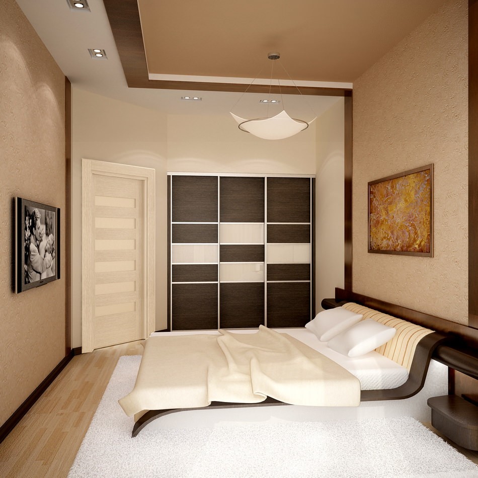 Дизайн интерьера длинной узкой спальни